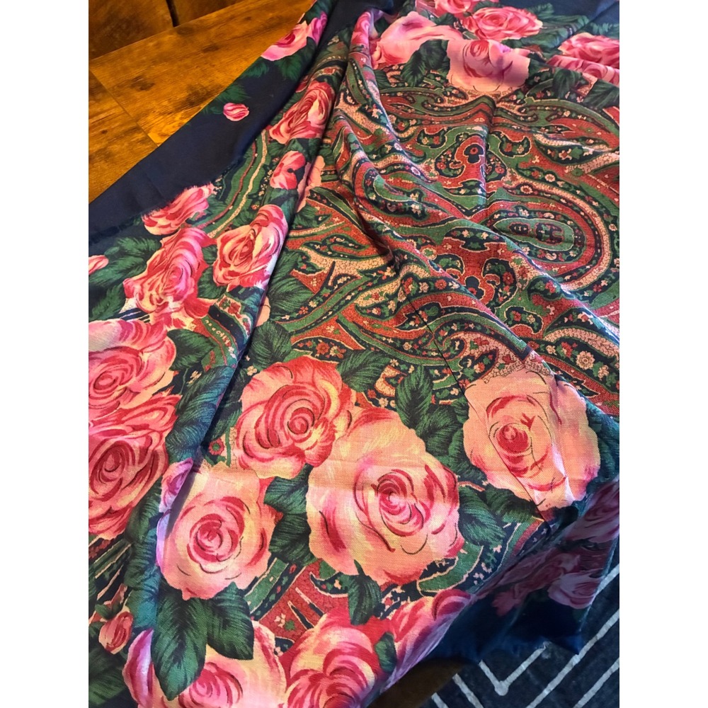 Challis by Berkshire Scarf Womens OS Navy Pink Excellent Rose Paisley Acrylic